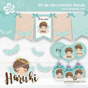 Kit imprimible Bautismo Haruki (verde)
