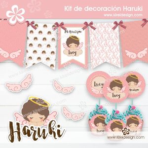 Kit imprimible Bautismo Haruki (rosa)