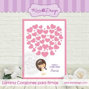 Lámina Corazones para firmas (niña)