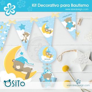 Kit imprimible Bautismo Osito