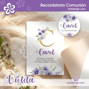 estampita primera comunion violeta