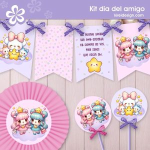 kit imprimible dia del amigo modelo estrellitas