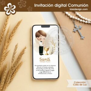 Invitación digital Primera Comunión Niño - Colección Cáliz de Luz