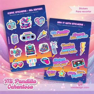 stickers para imprimir y recortar tematica años 80