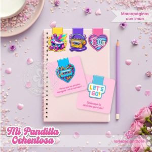 Stay Tuned – Marcapáginas Imantados + Etiquetas para Regalar | Edición 80s – Set Imprimible para Decorar y Compartir
