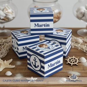 caja cubo para comunion de niño modelo marinero navy