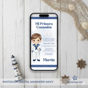 invitacion digital Comunión Niño – Marinero Navy
