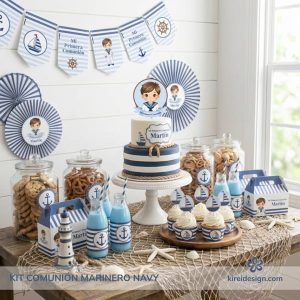 kit imprimible de comunion para niño modelo marinerito navy
