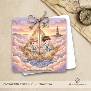 Invitacion para primera comunion de hermanitos - Colección Travesia by Kireidesign_