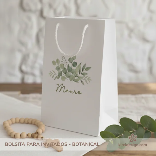 bolsita para invitados de comunion by kireidesign bolsita para dulces primera comunión botanical personalizada hojas verdes