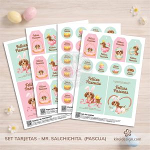 Set de Tags y Tarjetas imprimible – Mr. Salchichita by kireidesign Edición Pascua