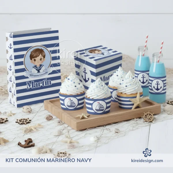 kit imprimible comunion marinero navy para niños_Kireidesign kit imprimible para primera comunión modelo marinero navy para niños by Kireidesign