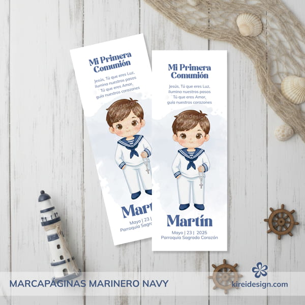 marcapaginas comunion nene navy Marcapáginas Primera Comunión niño marinero navy personalizado 6x16 cm