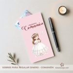 sobres para regalar dinero - comunión niña y paloma