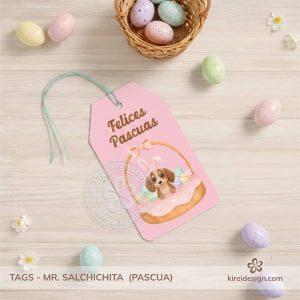 Tag para pascua rosa – Mr. Salchichita Edición Pascua | Imprimible en PDF