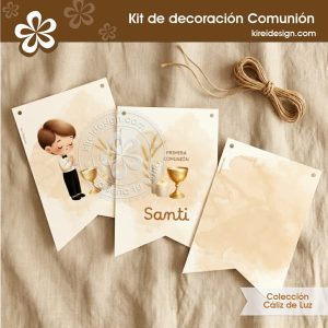 Kit de decoración imprimible primera comunión para niños, kireidesign coleccion caliz de luz
