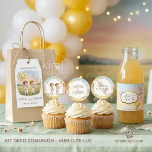 kit imprimible de decoracion para comunion Vuelo de luz Kireidesign