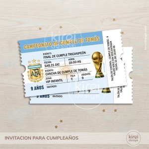 invitacion cumpleños tipo ticket o entrada, futbol selección argentina