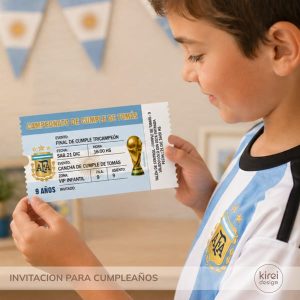 invitacion cumpleños tipo ticket o entrada, futbol selección argentina