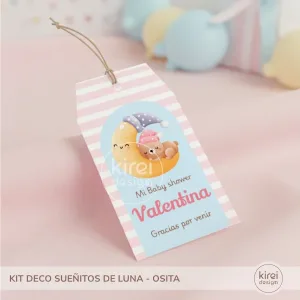 kit para baby shower colección sueñitos de luna con osita