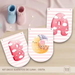 kit para baby shower colección sueñitos de luna con osita