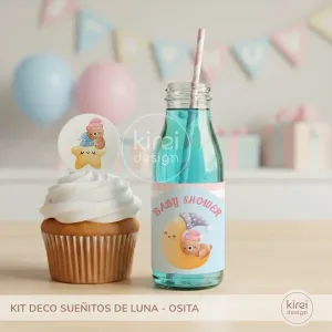 kit para baby shower colección sueñitos de luna con osita