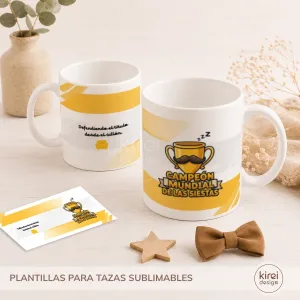Plantillas para sublimar tazas Día del Padre con 10 diseños exclusivos para papá en formato JPG tamaño 20x9 cm listas para imprimir y sublimar.