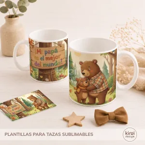 Plantillas para sublimar tazas Día del Padre con 10 diseños exclusivos para papá en formato JPG tamaño 20x9 cm listas para imprimir y sublimar.
