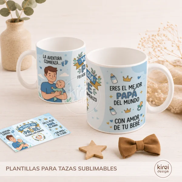 Plantillas para sublimar tazas_kireidesign (3) Plantillas para sublimar tazas Día del Padre con 10 diseños exclusivos para papá en formato JPG tamaño 20x9 cm listas para imprimir y sublimar.