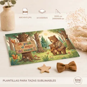 Plantillas para sublimar tazas Día del Padre con 10 diseños exclusivos para papá en formato JPG tamaño 20x9 cm listas para imprimir y sublimar.
