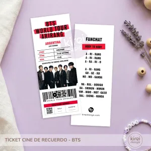 ticket de recuerdo cine BTS Arirang