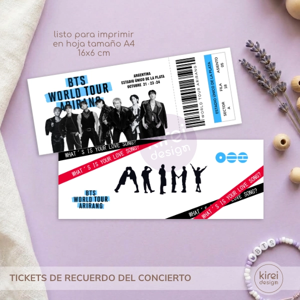 Tickets de recuerdo BTS (1) Ticket Recuerdo BTS | Imprimible para Concierto | Rojo y Celeste